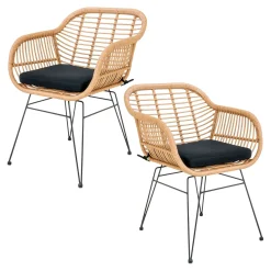 Chaise de jardin en rotin synthétique avec accoudoirs et coussin d'assise (lot de 2) IBIZA
