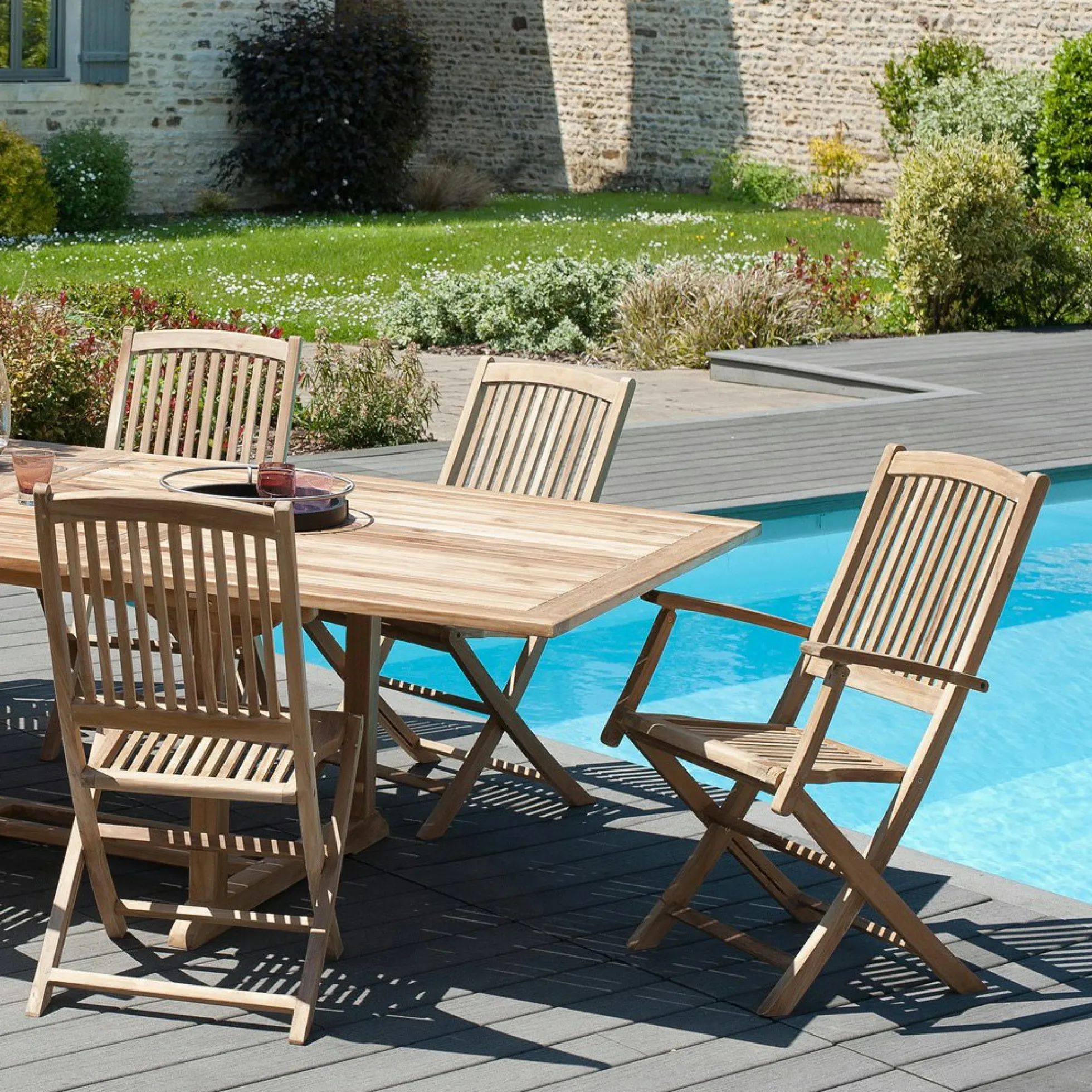 Chaise de jardin en teck avec accoudoirs (lot de 2) SUMMER