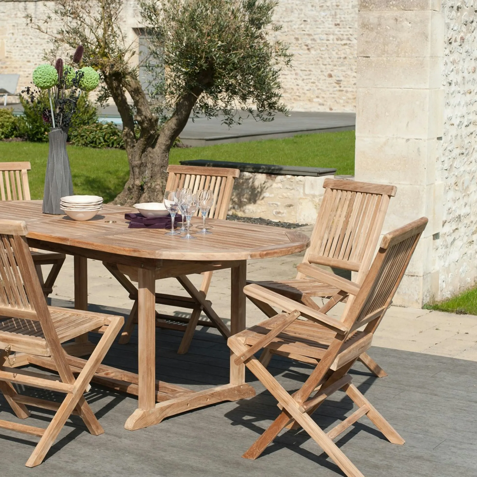 Chaise de jardin en teck à bords droits avec accoudoirs (lot de 2) SUMMER
