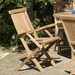 Chaise de jardin en teck à bords droits avec accoudoirs (lot de 2) SUMMER
