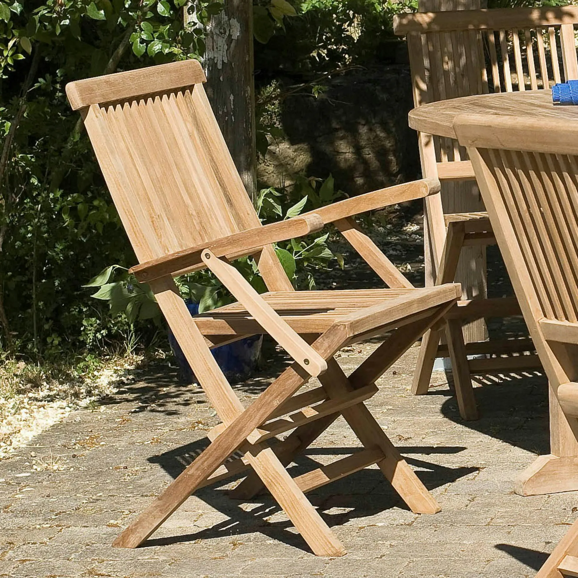 Chaise de jardin en teck à bords droits avec accoudoirs (lot de 2) SUMMER