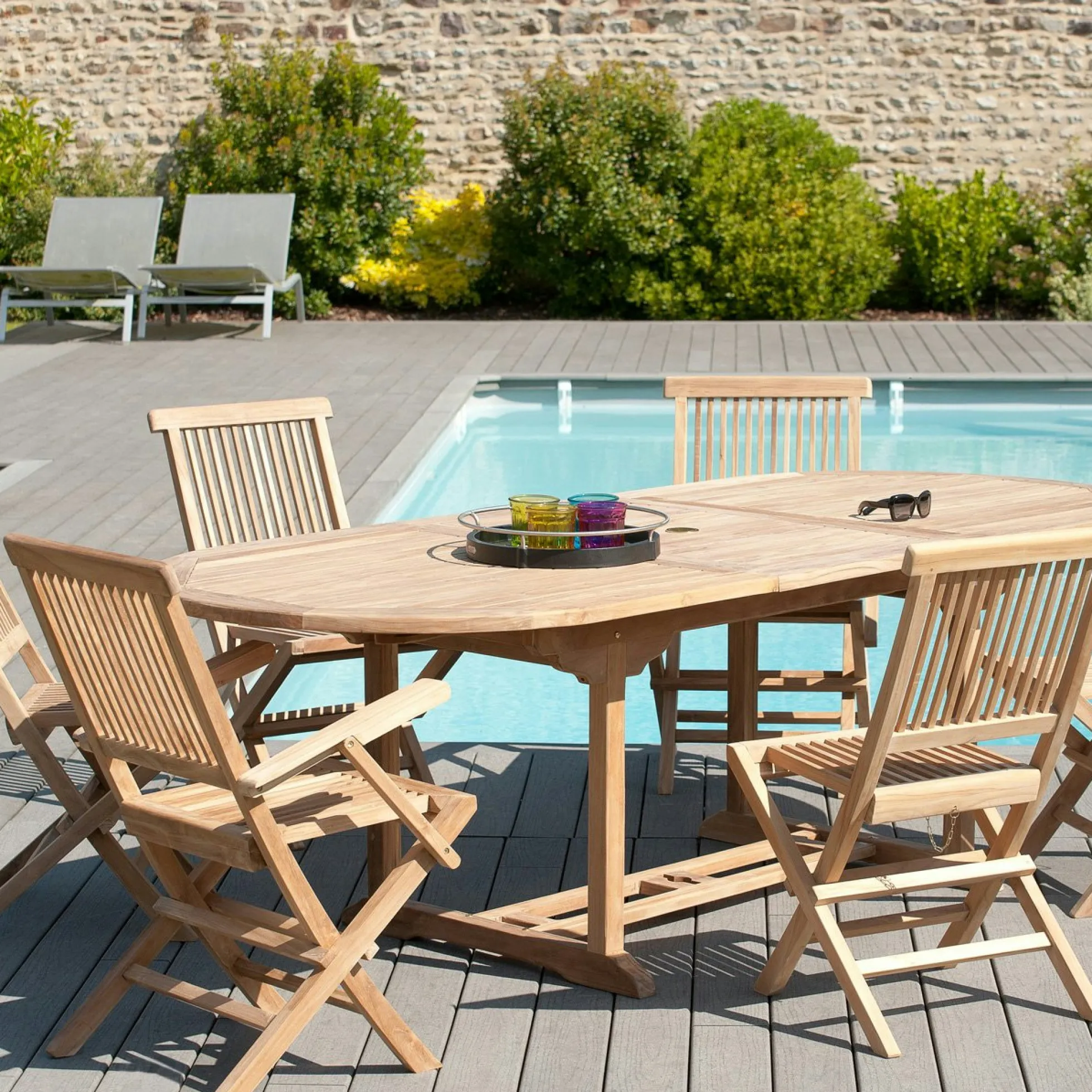 Chaise de jardin en teck à bords droits avec accoudoirs (lot de 2) SUMMER