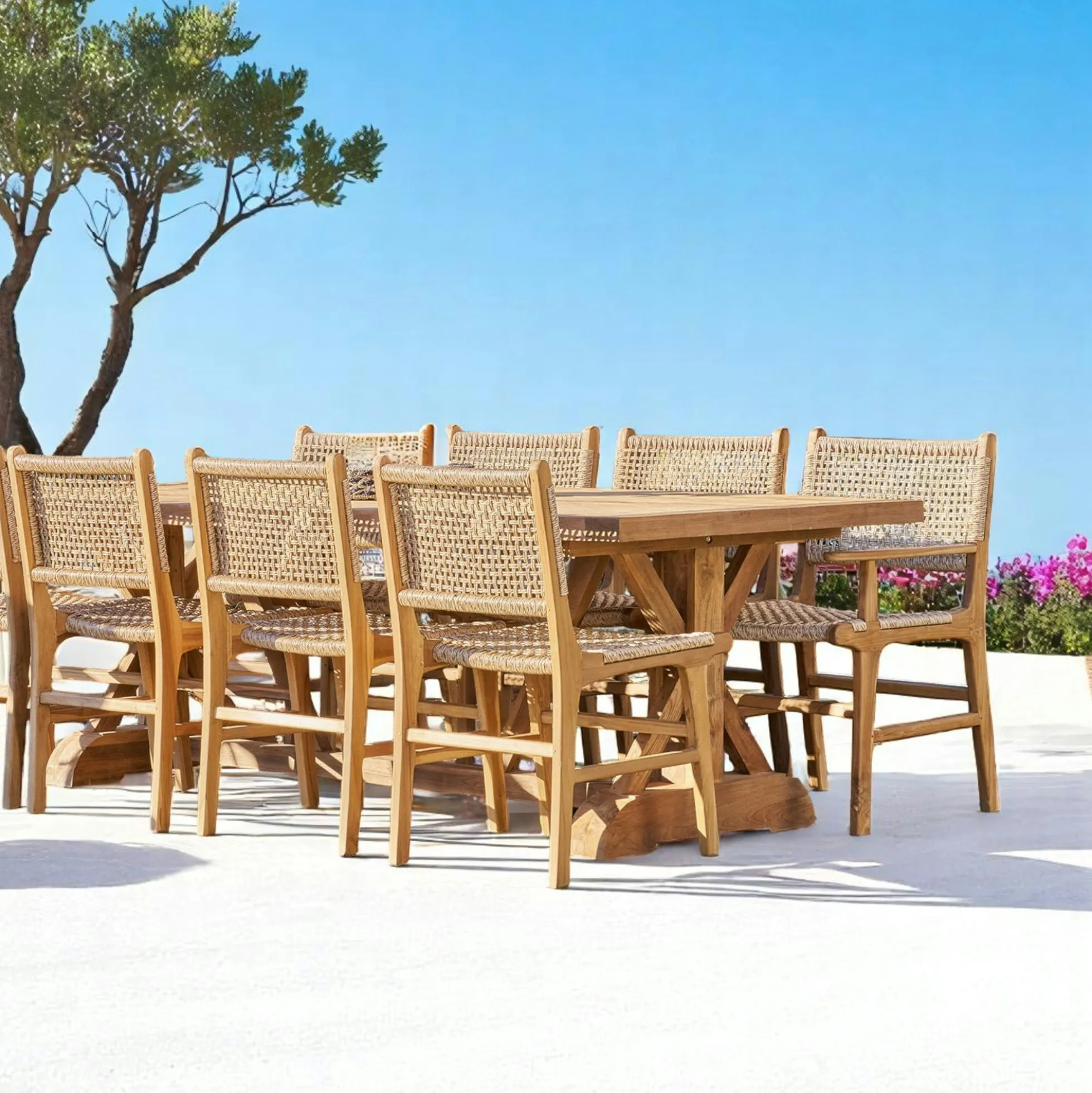 Chaise de jardin en teck et résine tressée avec accoudoirs (lot de 2) MENDOZA