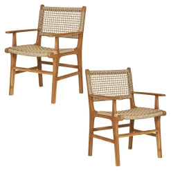 Chaise de jardin en teck et résine tressée avec accoudoirs (lot de 2) MENDOZA