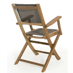 Chaise de jardin en teck et textilène taupe avec accoudoirs (lot de 2) SUMMER