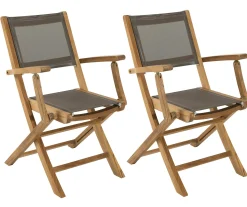 Chaise de jardin en teck et textilène taupe avec accoudoirs (lot de 2) SUMMER