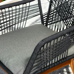 Chaise de jardin noire en corde tressée et pieds bois FSC® (lot de 2) GRENADE