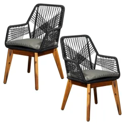 Chaise de jardin noire en corde tressée et pieds bois FSC® (lot de 2) GRENADE