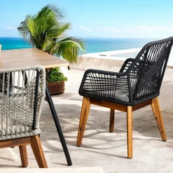 Chaise de jardin noire en corde tressée et pieds bois FSC® (lot de 2) GRENADE