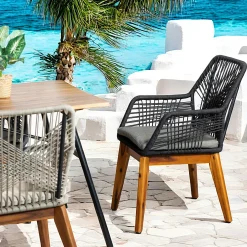 Chaise de jardin noire en corde tressée et pieds bois FSC® (lot de 2) GRENADE