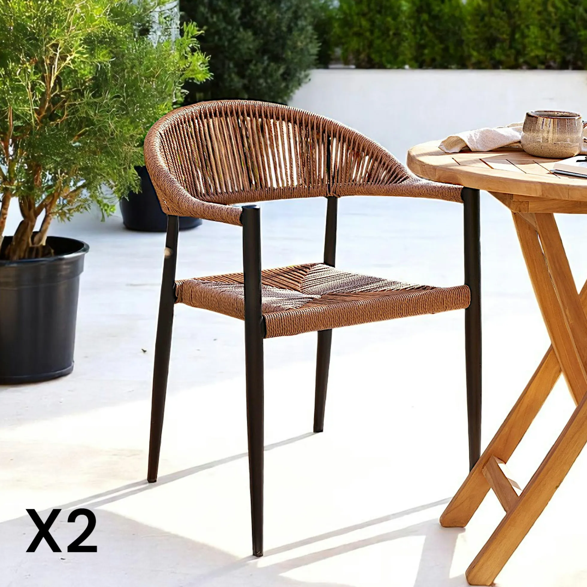 Chaise de jardin noire en résine tressée et aluminium (lot de 2) MENDOZA