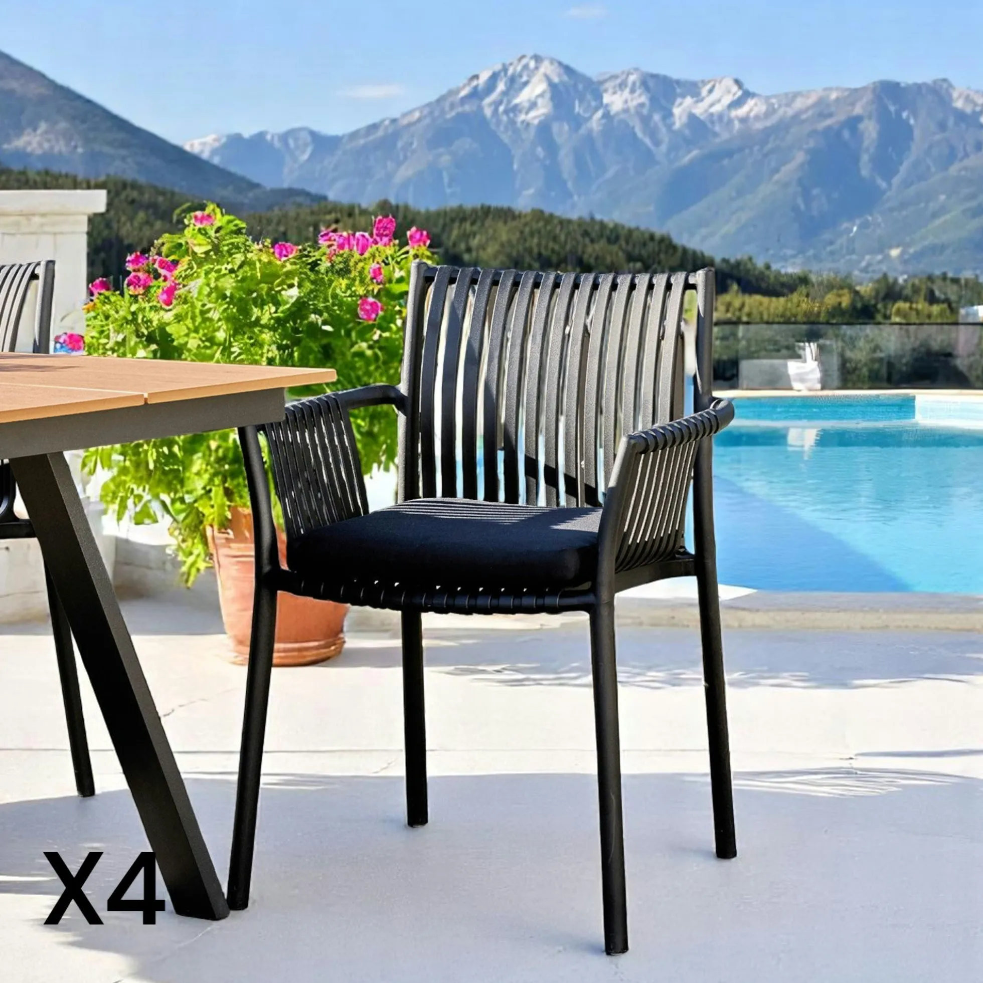 Chaise de jardin noire (lot de 4) MENDOZA
