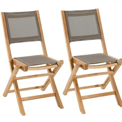 Chaise de Jardin pliante teck textilène taupe (lot de 2) SUMMER