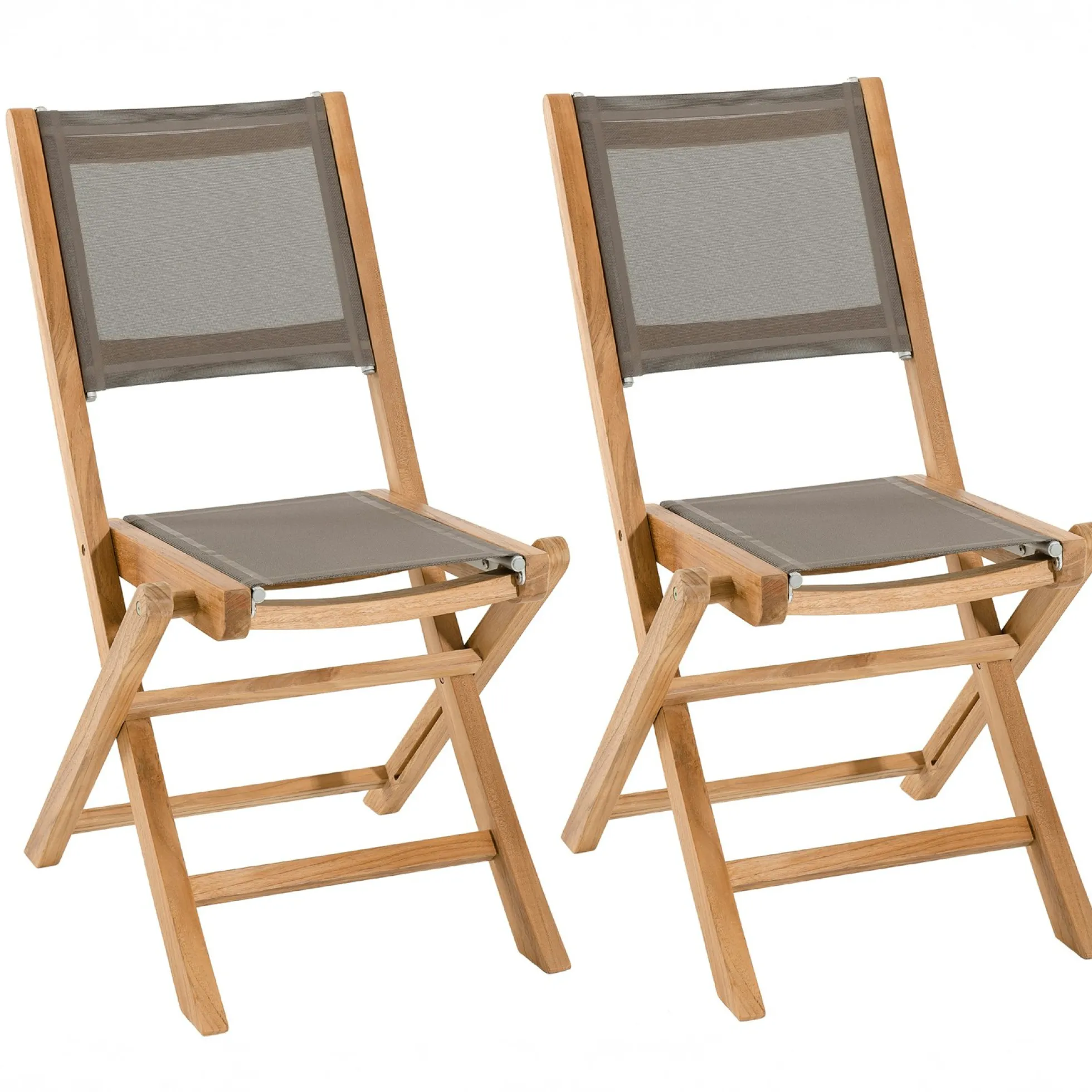 Chaise de Jardin pliante teck textilène taupe (lot de 2) SUMMER