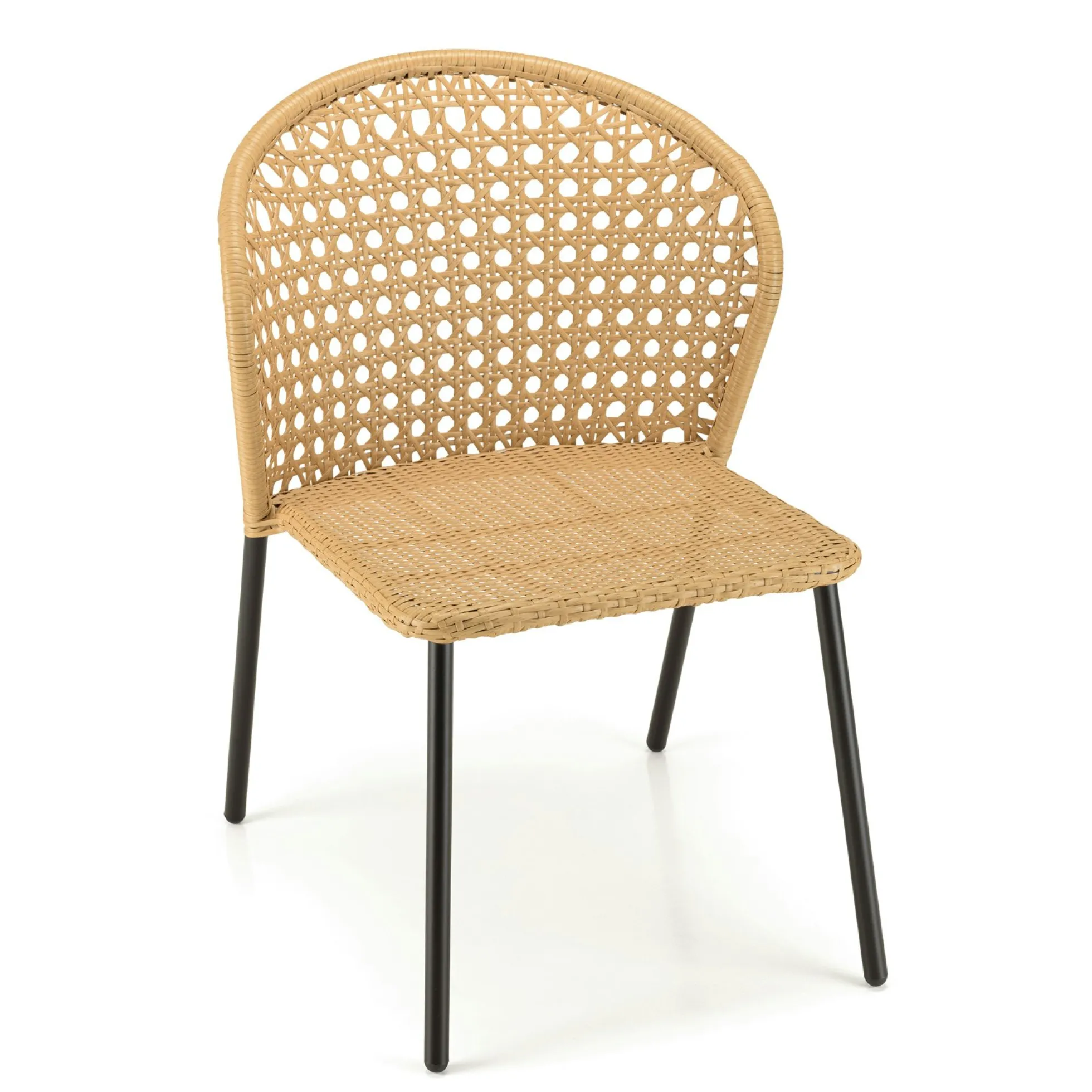 Chaise de jardin rotin synthétique couleur naturelle avec coussin noir (lot de 2) GIJON