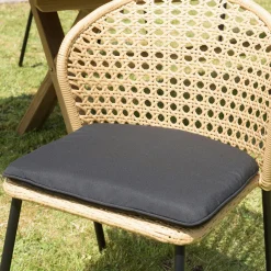 Chaise de jardin rotin synthétique couleur naturelle avec coussin noir (lot de 2) GIJON