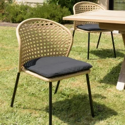 Chaise de jardin rotin synthétique couleur naturelle avec coussin noir (lot de 2) GIJON