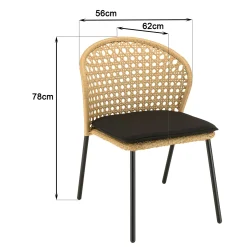 Chaise de jardin rotin synthétique couleur naturelle avec coussin noir (lot de 2) GIJON