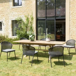 Chaise de jardin rotin synthétique noir avec coussin gris (lot de 2) GIJON