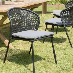 Chaise de jardin rotin synthétique noir avec coussin gris (lot de 2) GIJON