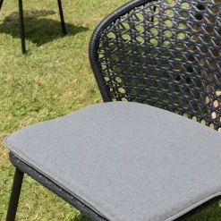 Chaise de jardin rotin synthétique noir avec coussin gris (lot de 2) GIJON