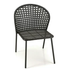 Chaise de jardin rotin synthétique noir avec coussin gris (lot de 2) GIJON