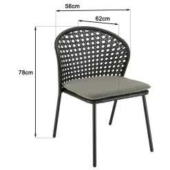 Chaise de jardin rotin synthétique noir avec coussin gris (lot de 2) GIJON