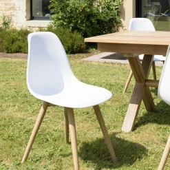 Chaise de jardin style scandinave assise blanche pieds couleur naturelle (lot de 2) GIJON