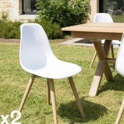 Chaise de jardin style scandinave assise blanche pieds couleur naturelle (lot de 2) GIJON