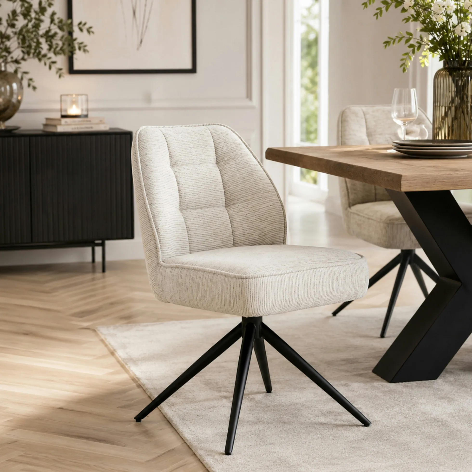 Chaise de salle à manger beige chiné pivotante (x2) LUGANO