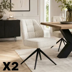 Chaise de salle à manger beige chiné pivotante (x2) LUGANO