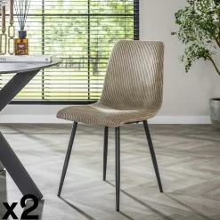 Chaise de salle à manger beige sable en tissu côtelé (lot de 2) TAJ