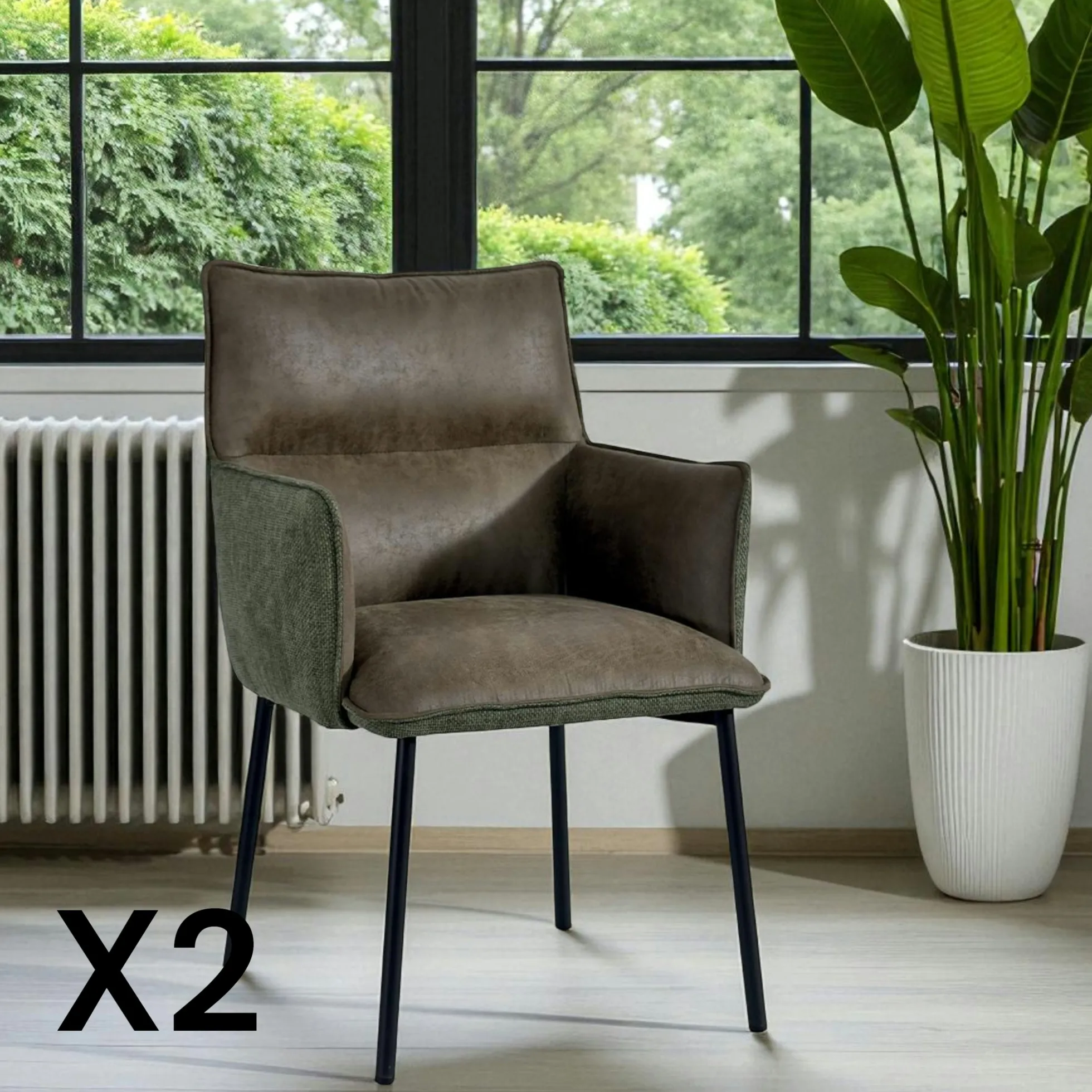 Chaise de salle à manger bi-matière verte (lot de 2) KERALA