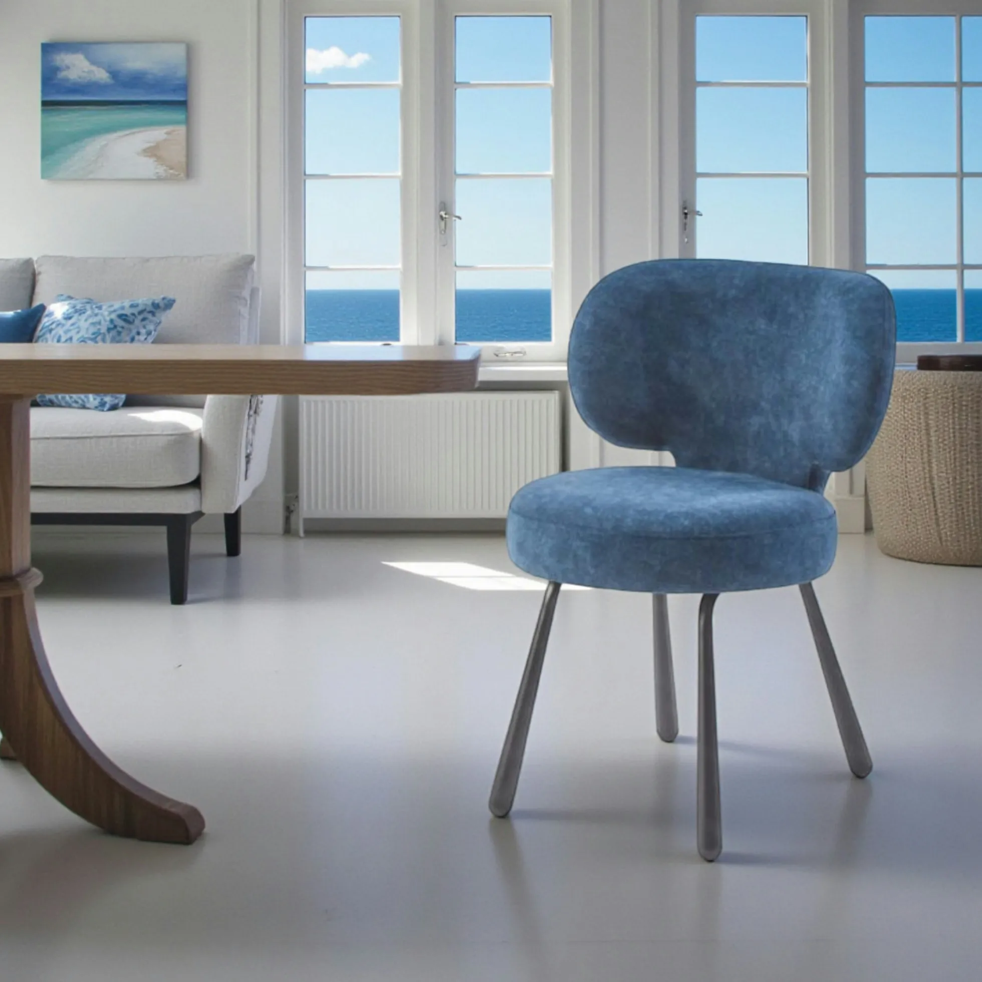 Chaise de salle à manger bleue, assise ronde (lot de 2) LIGURIE
