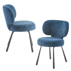 Chaise de salle à manger bleue, assise ronde (lot de 2) LIGURIE