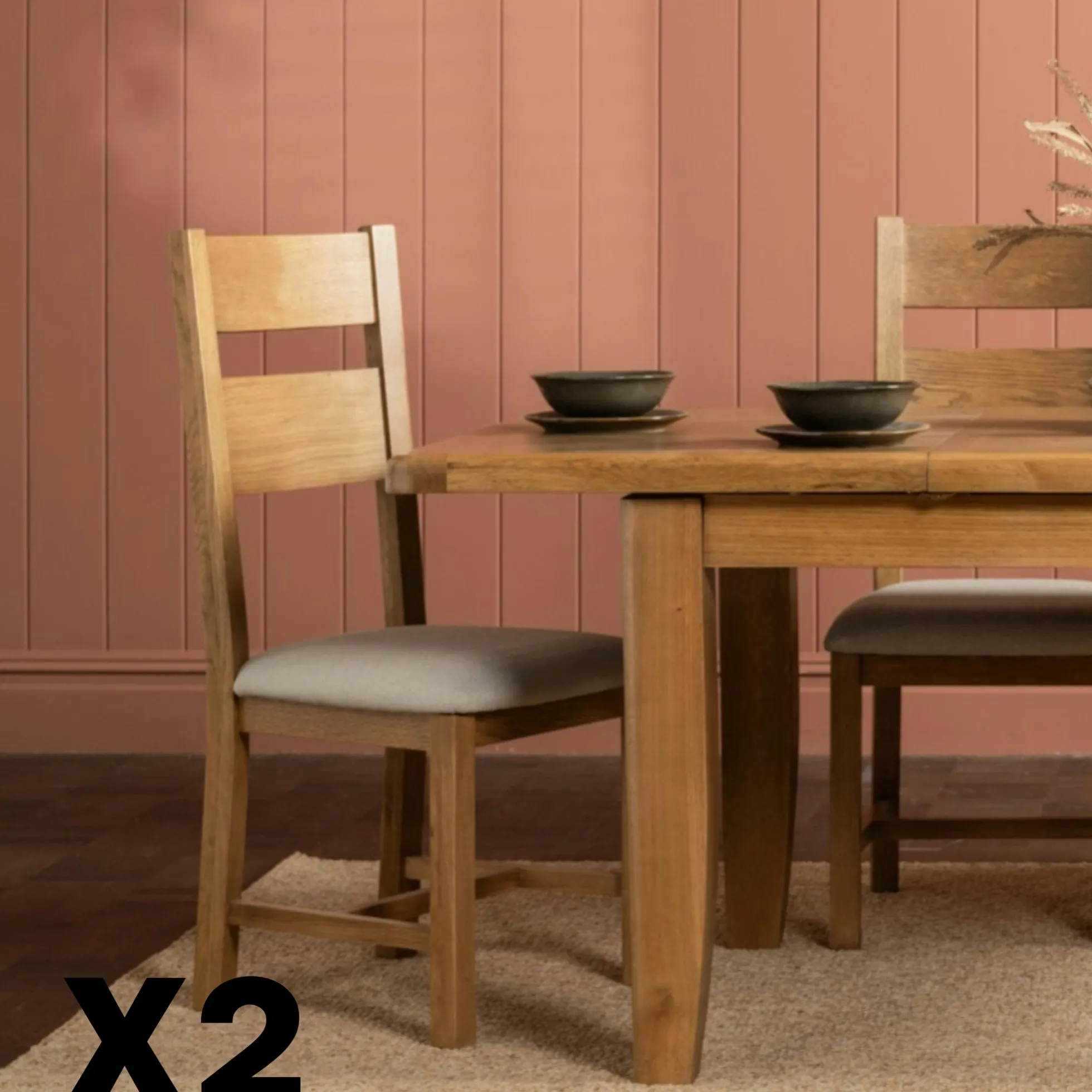 Chaise de salle à manger bois et tissu (lot de 2) VALMONT