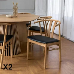 Chaise de salle à manger design en bois de chêne avec assise noire (lot de 2) BERLIN