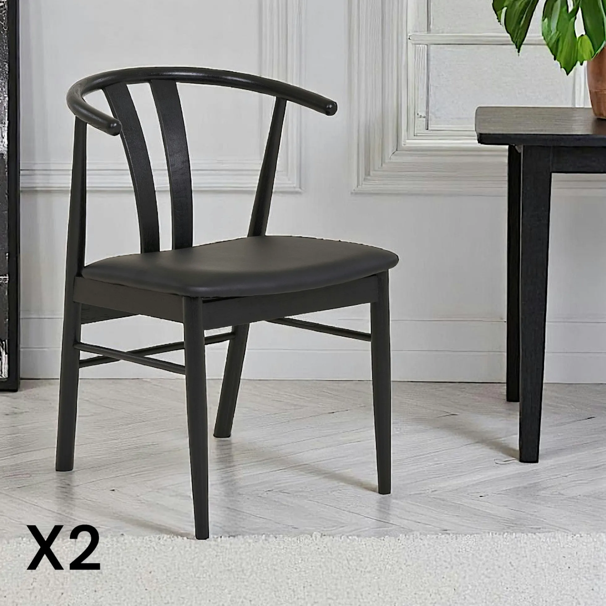 Chaise de salle à manger design noire en bois de hêtre (lot de 2) BERLIN