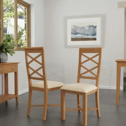 Chaise de salle à manger en bois de chêne et tissu, dossier croisé (lot de 2) CRUZ