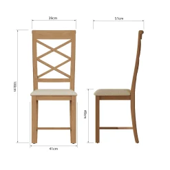 Chaise de salle à manger en bois de chêne et tissu, dossier croisé (lot de 2) CRUZ