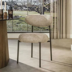 Chaise de salle à manger en bouclette sable pied bronze (lot de 2) CREEK