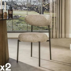 Chaise de salle à manger en bouclette sable pied bronze (lot de 2) CREEK