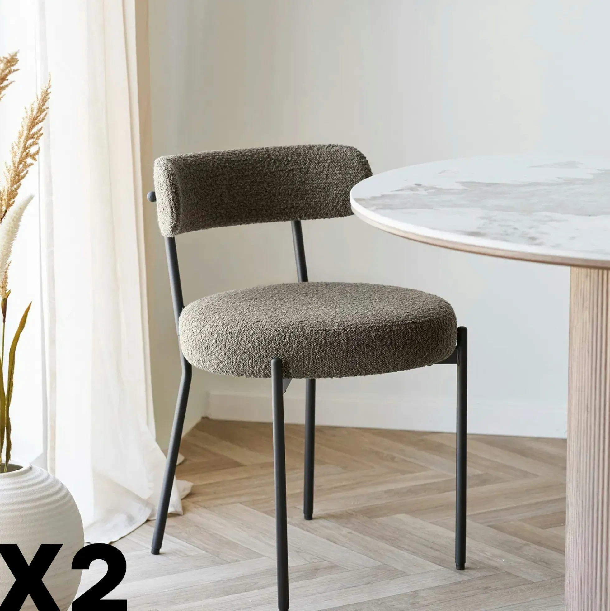 Chaise de salle à manger en bouclette marron (lot de 2) BERLIN