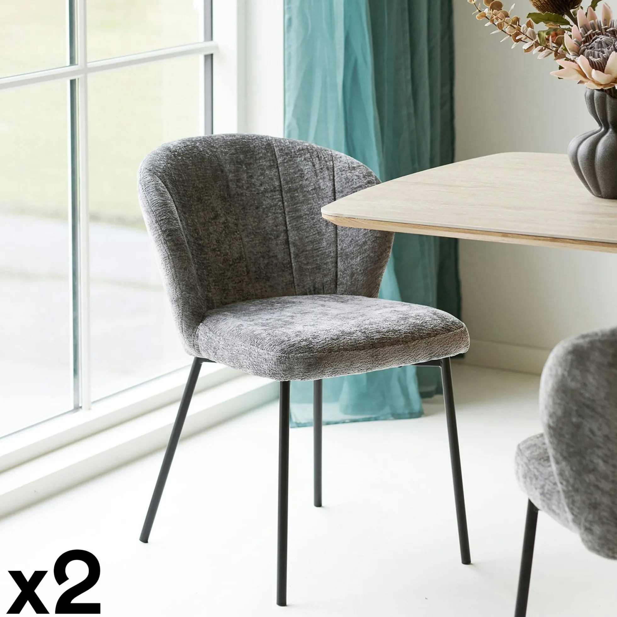 Chaise de salle à manger en tissu gris (lot de 2) ROSARIO