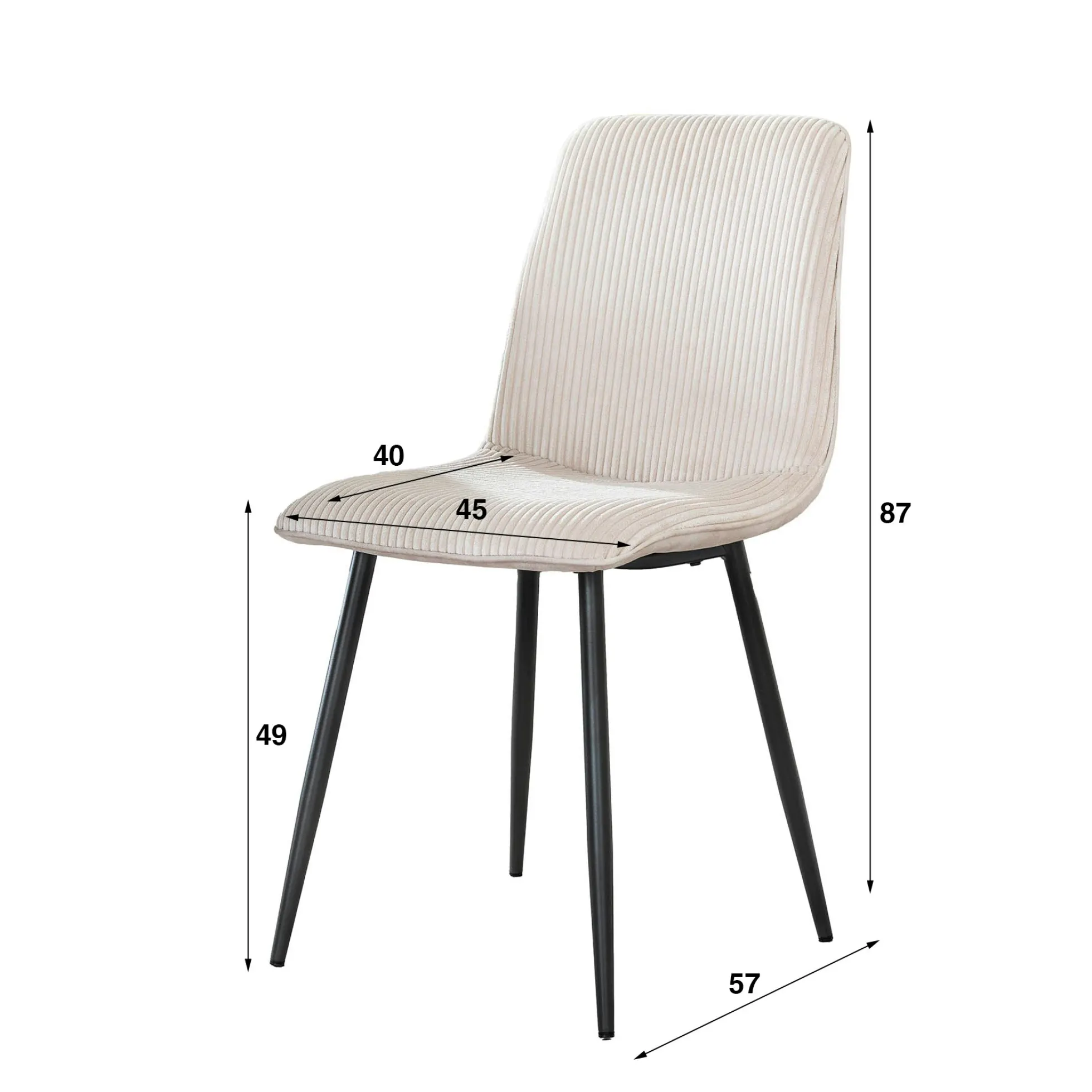 Chaise de salle à manger en tissu côtelé crème (lot de 2) TAJ