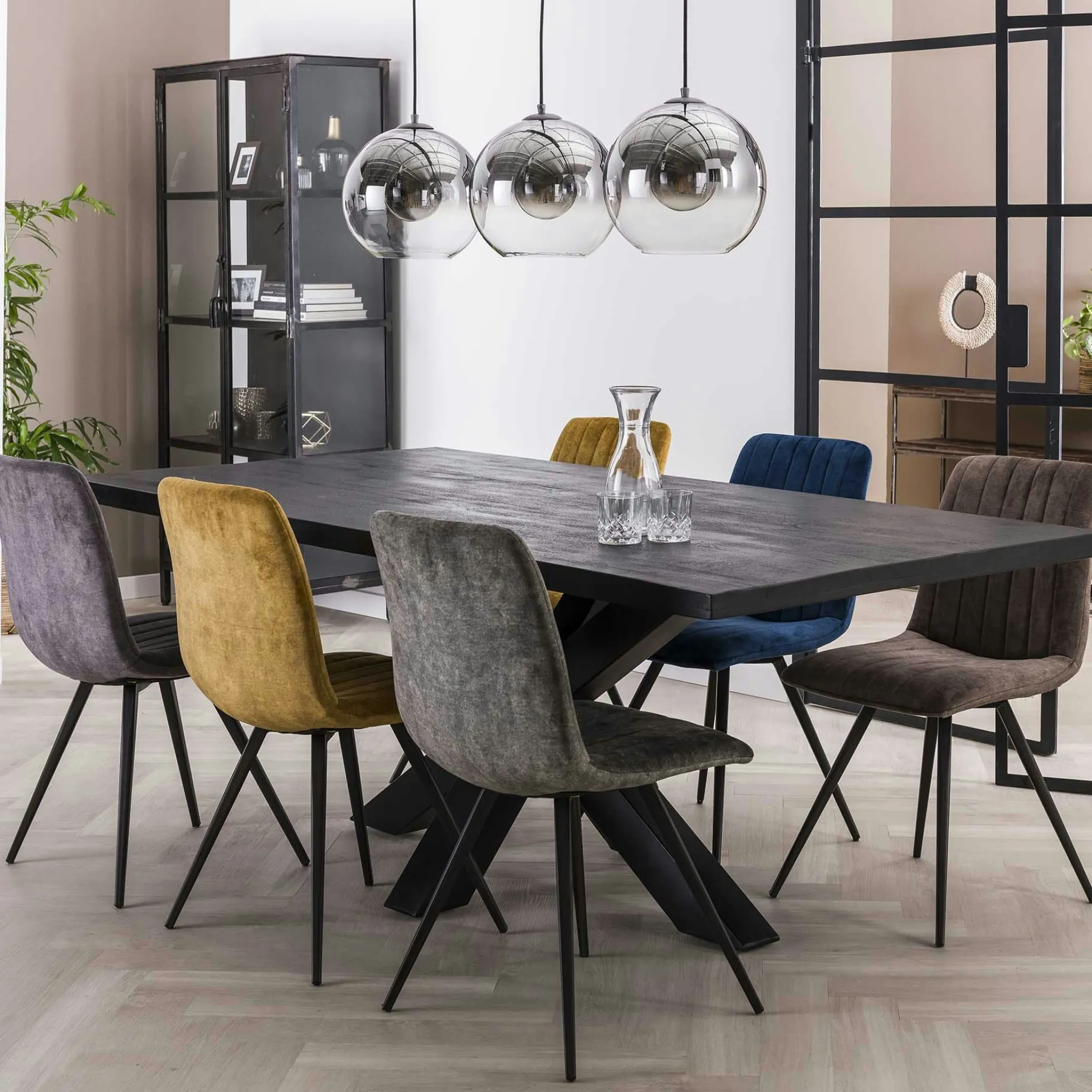 Chaise de salle à manger en velours bleu JAVA (lot de 2)