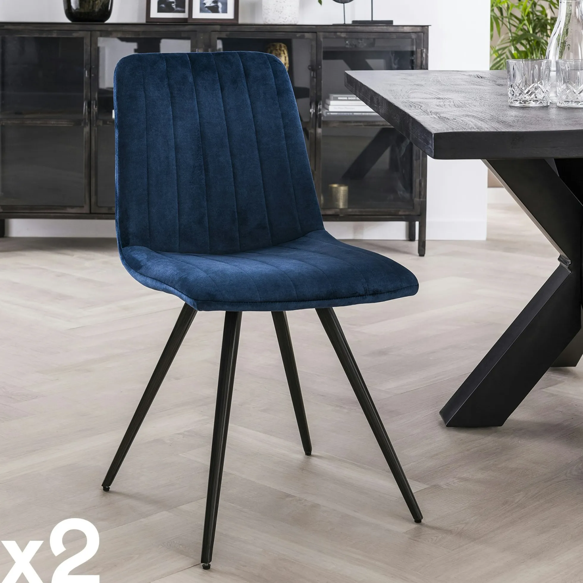 Chaise de salle à manger en velours bleu JAVA (lot de 2)