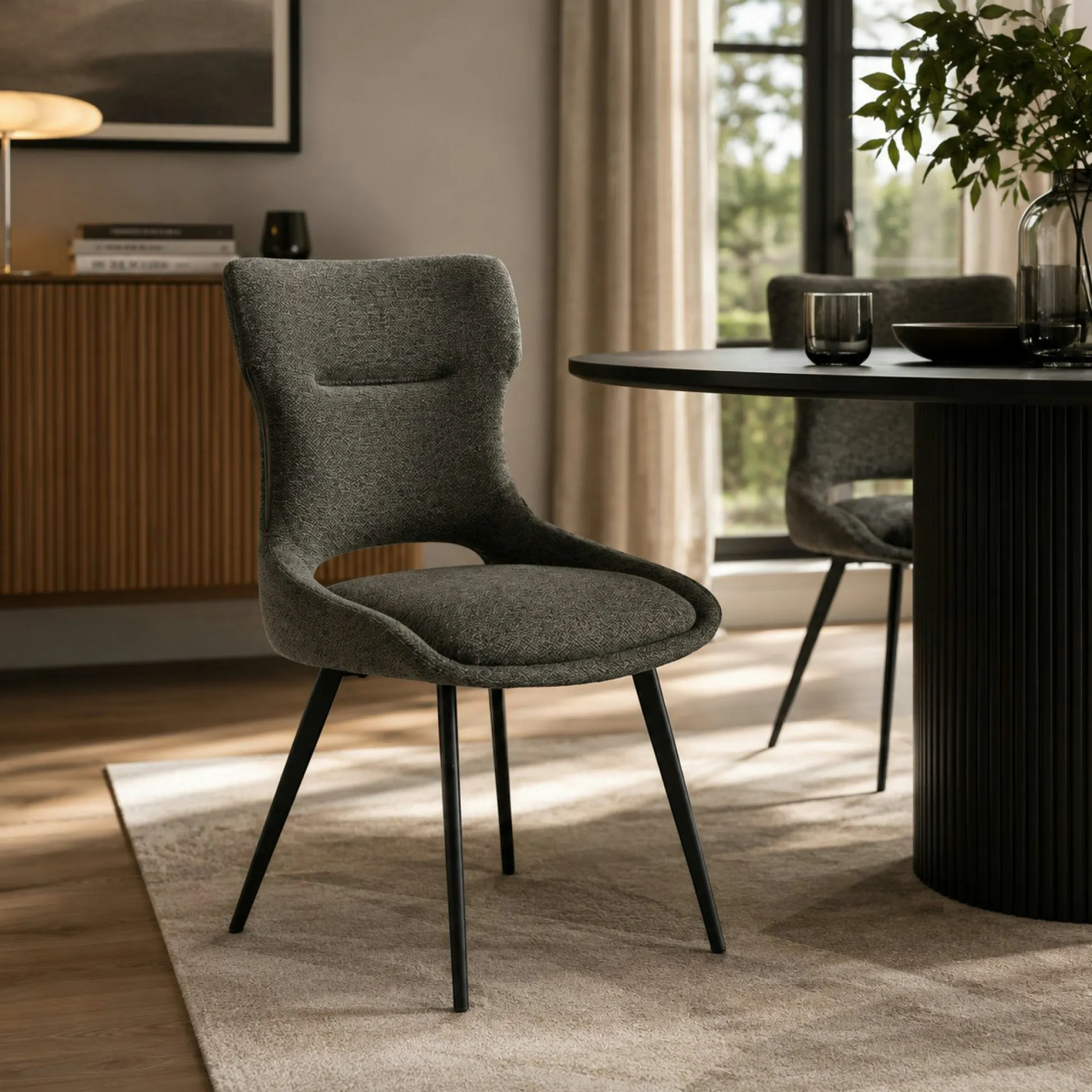 Chaise de salle à manger grise en tissu (lot de 2) LUGANO