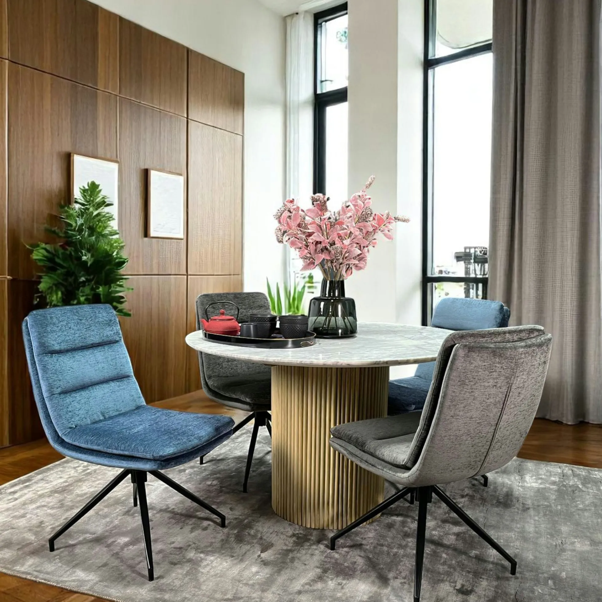 Chaise de salle à manger pivotante en velours bleu (lot de 2) PALERME