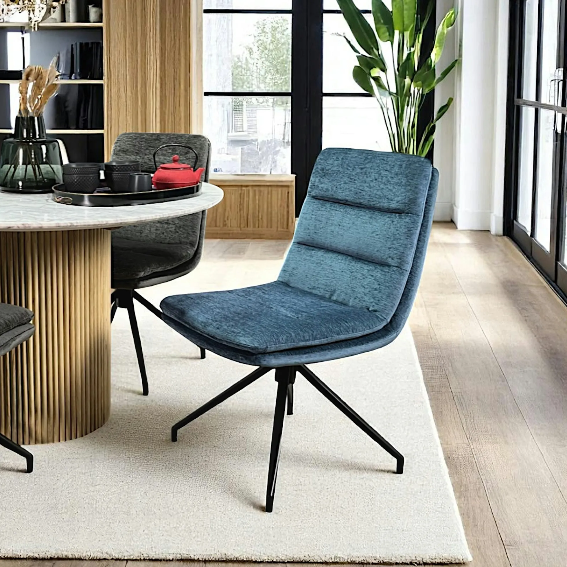 Chaise de salle à manger pivotante en velours bleu (lot de 2) PALERME